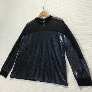 Nine‎ West Women's Size Large Black Semi Sheer With Silver Glitter Long Sleeve